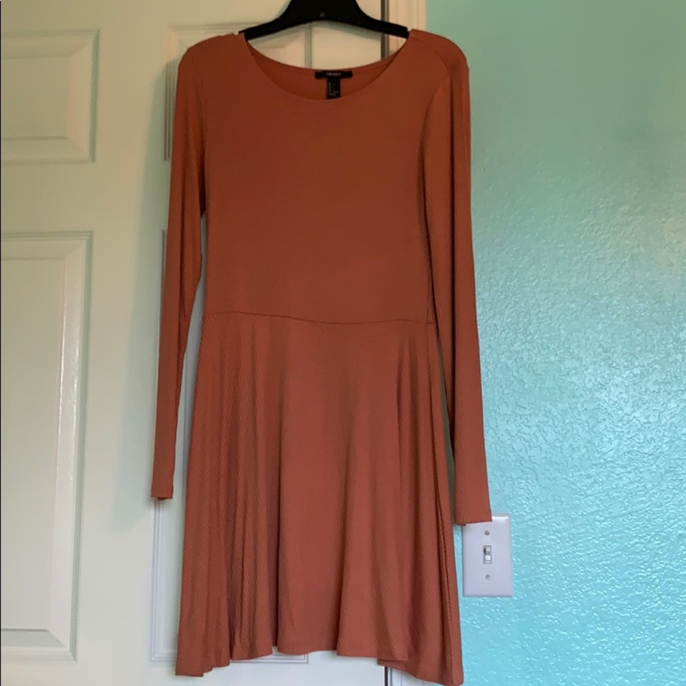 Forever 21 Long Sleeve Skater Mini Dress Salmon